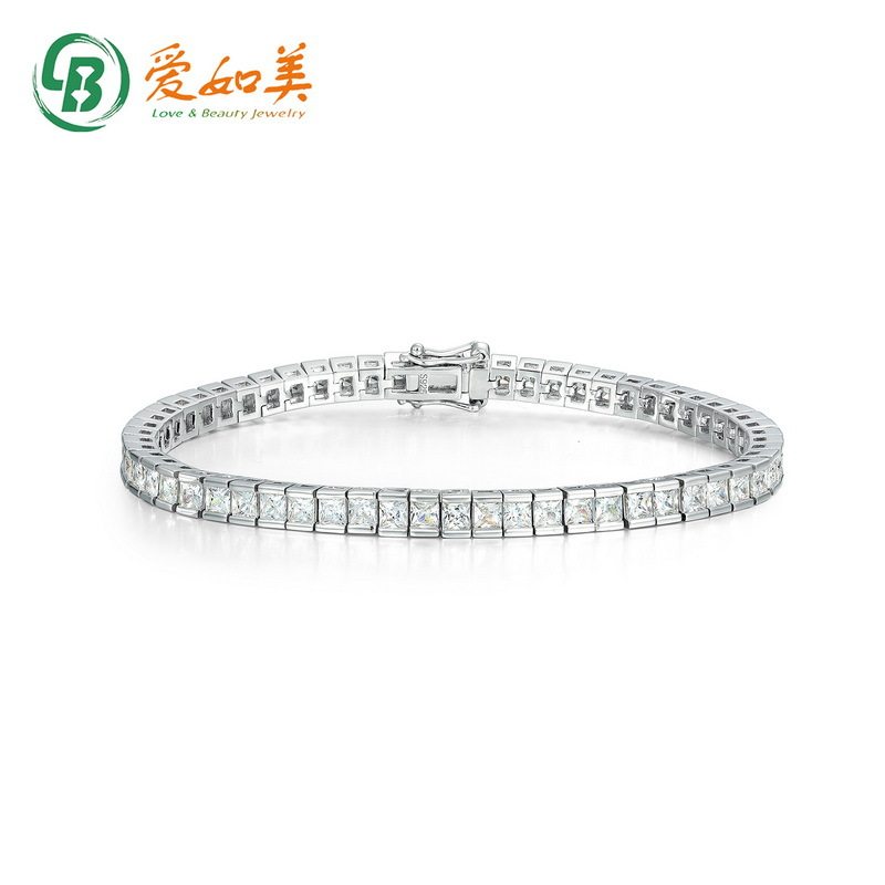 新款盒子链手链S925银渡18K金PT950铂金单排彩钻手饰男女时尚百搭