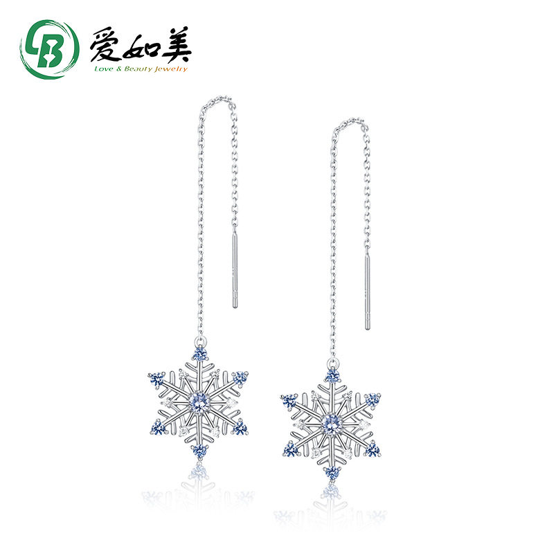 S925银渡18K金PT950铂金耳环百搭雪花圣诞耳线女生甜美源头配饰