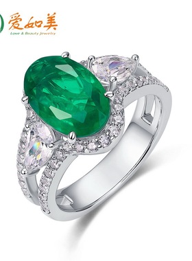 时尚复古培育祖母绿蛋形S925银渡18K金PT950铂金戒指奢华百搭手饰