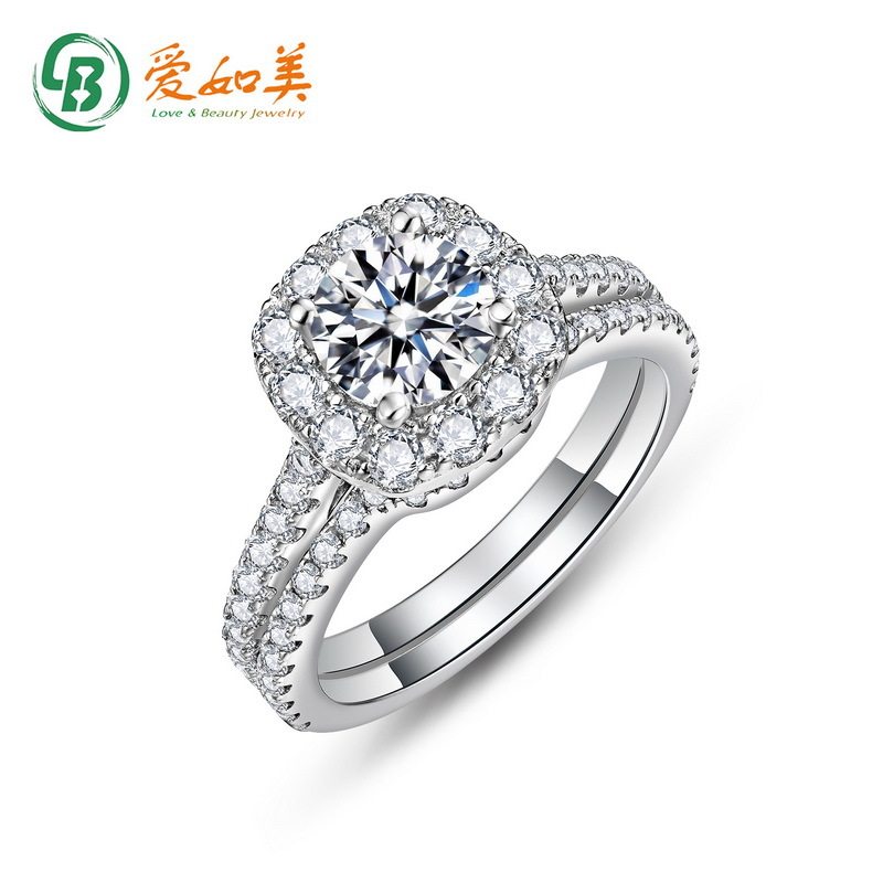 S925银渡18K金PT950铂金镀金戒指女士时尚个性组合二合一莫桑钻戒