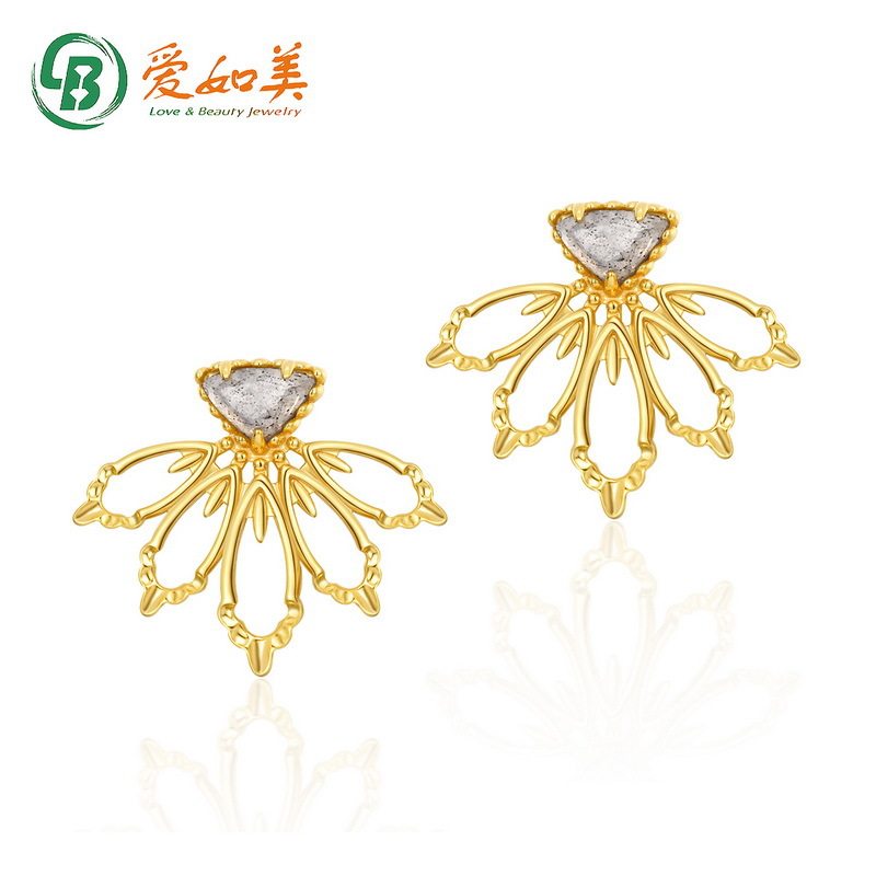S925银渡18K金PT950铂金新款时尚纯银手工耳环感天然宝石耳钉女