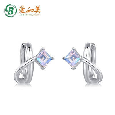 时尚简约七彩蓝月光耳环轻奢高级感S925银渡18K金PT950铂金耳饰