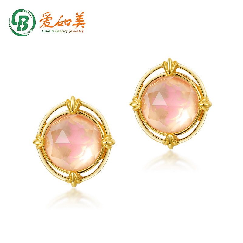 粉晶小鸟S925银渡18K金PT950铂金耳钉复古风时尚冷珐琅粉色小鸟