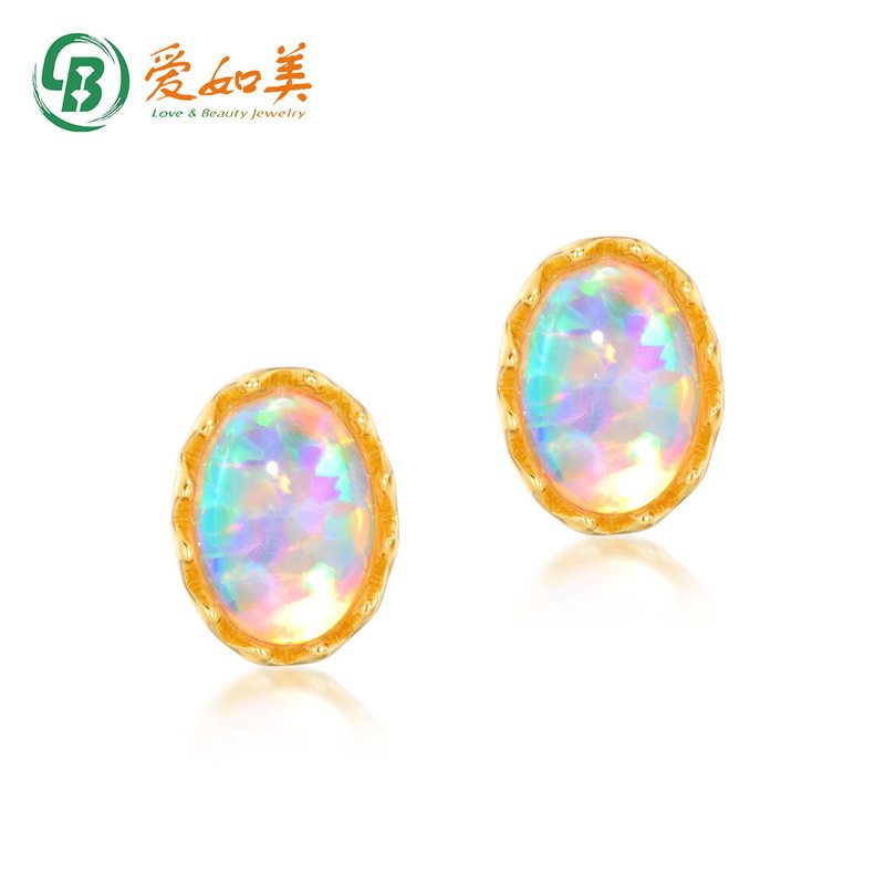 轻奢复古欧泊S925银渡18K金PT950铂金耳钉简约几何蛋型耳环女银饰