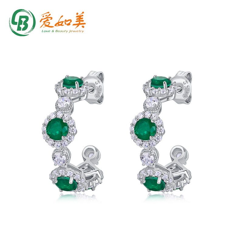 法式气质培育祖母绿耳环S925银渡18K金PT950铂金圆圈圈耳环女耳饰