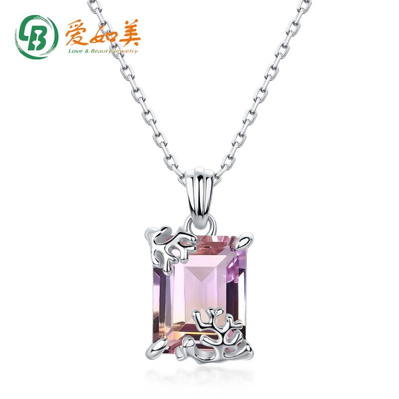 新款个性大气紫水晶吊坠女时尚流行S925银渡18K金PT950铂金项链