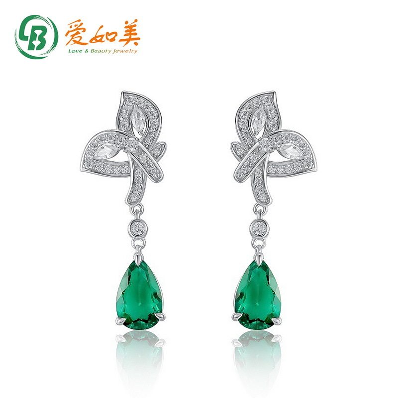 S925银渡18K金PT950铂金水滴形轻奢培育祖母绿耳环女士耳钉耳饰