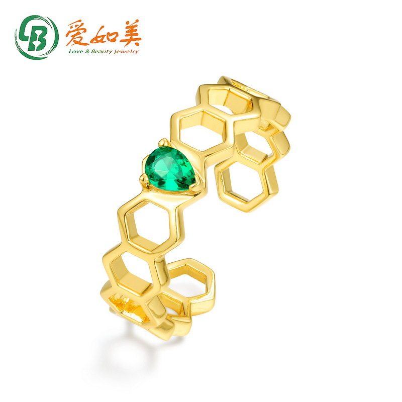 几何形蜜蜂银开口戒指女系浪漫小蜜蜂S925银渡18K金PT950铂金戒指