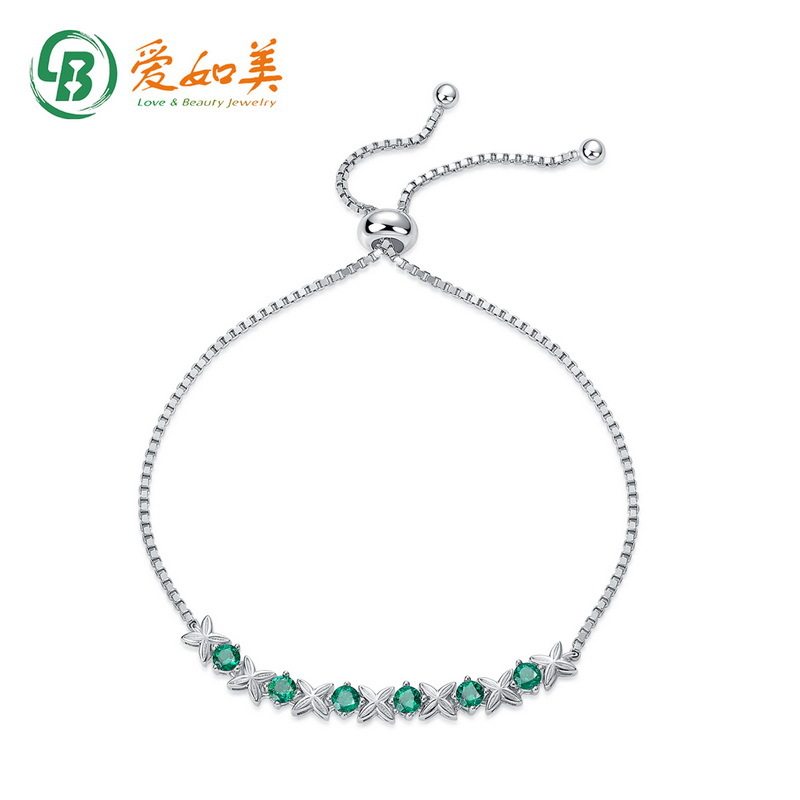 时尚气质蛋形S925银渡18K金PT950铂金培育祖母绿手链可调节手饰品
