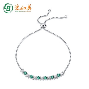 时尚气质蛋形S925银渡18K金PT950铂金培育祖母绿手链可调节手饰品