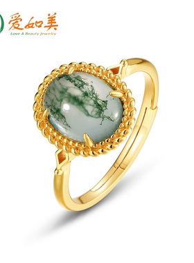 新款夸张个性几何S925银渡18K金PT950铂金戒指森系绿苔藓戒指女