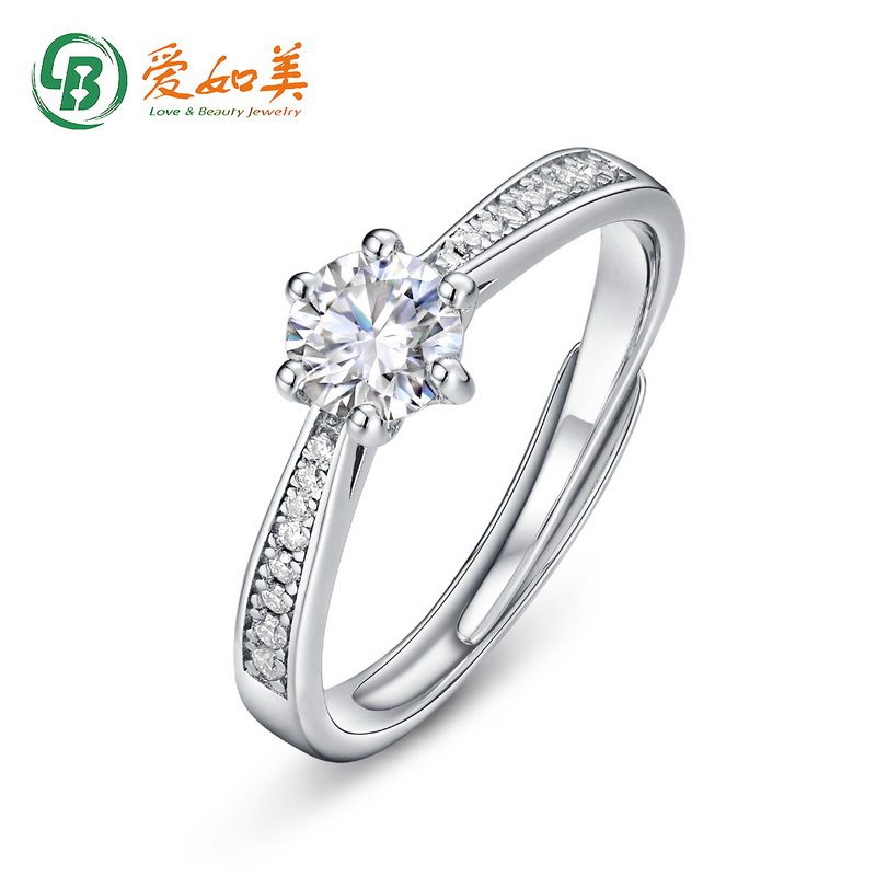 莫桑钻求婚开口戒指女S925银渡18K金PT950铂金绽放永恒结婚指环