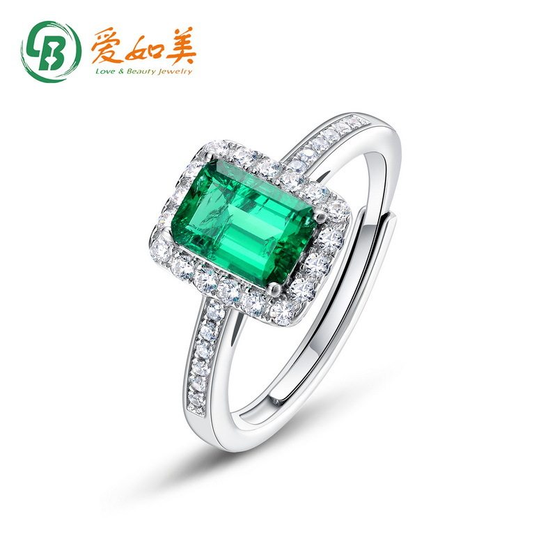 新款S925银渡18K金PT950铂金戒指培育祖母绿复古轻奢戒指女高级感