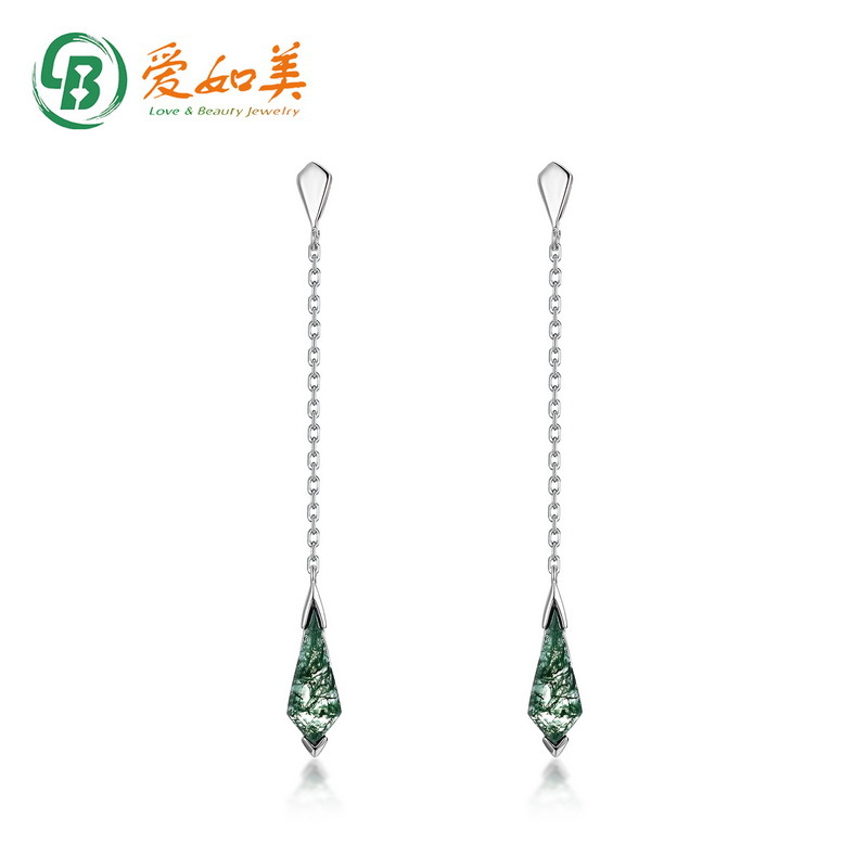 简约几何绿苔藓长款耳钉森系超仙S925银渡18K金PT950铂金镀金耳环