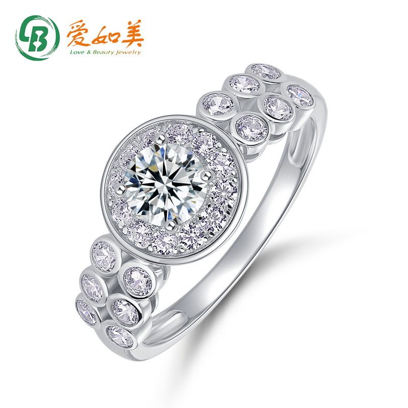 新款奢华闪亮莫桑石戒指时尚潮流S925银渡18K金PT950铂金满钻指环