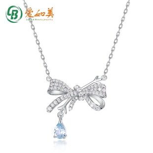 个性蝴蝶结满钻水滴托帕石项链S925银渡18K金PT950铂金雪花项链女