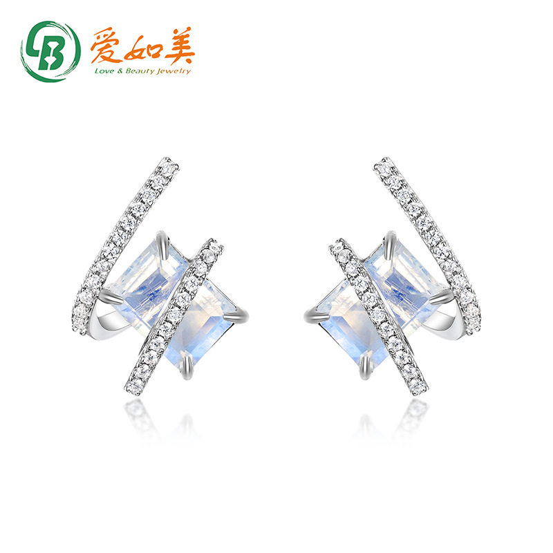 几何耳环S925银渡18K金PT950铂金耳饰小众设计感简约时尚绿色方糖