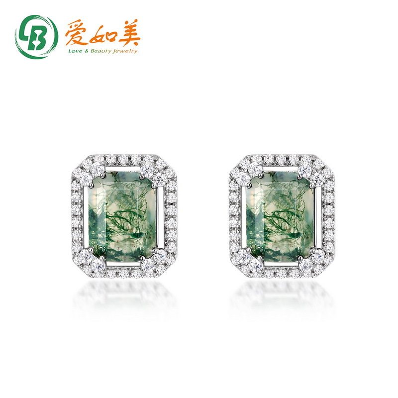 轻奢几何绿苔藓耳钉个性时尚S925银渡18K金PT950铂金耳环女高级