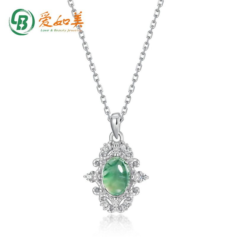 新款日韩轻奢复古绿苔藓吊坠个性时髦S925银渡18K金PT950铂金项链