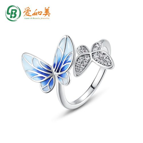 时尚流行蝴蝶戒指S925银渡18K金PT950铂金戒指女小众高级轻奢手饰