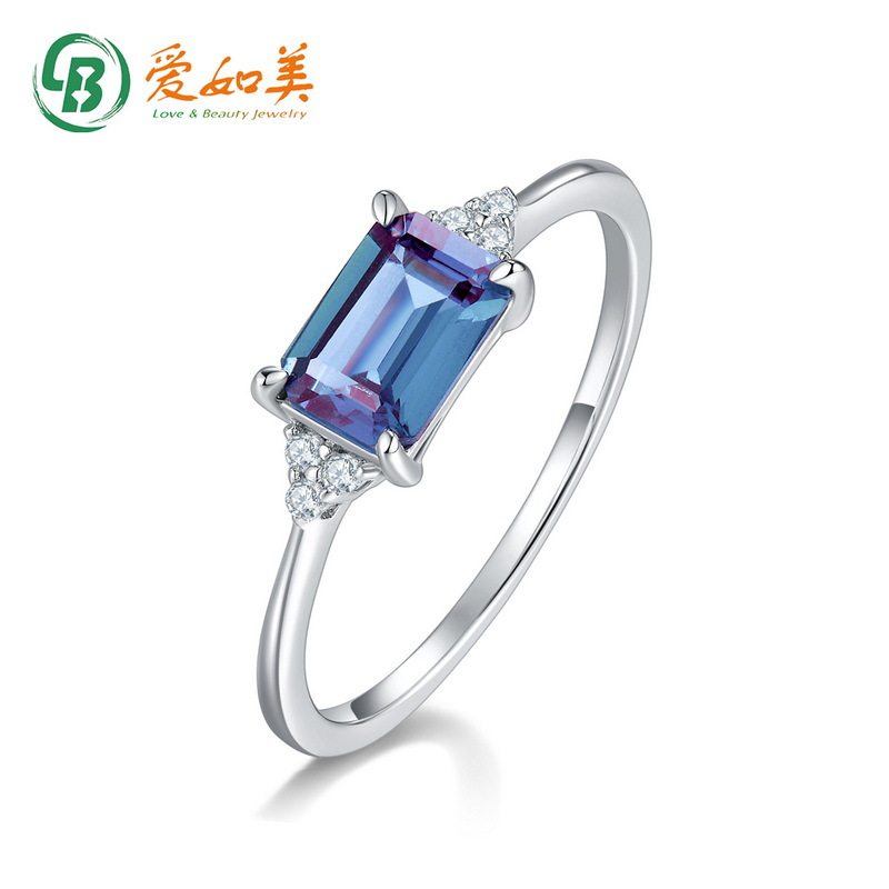 时尚简约亚历山大石戒指ins风高级S925银渡18K金PT950铂金戒指女