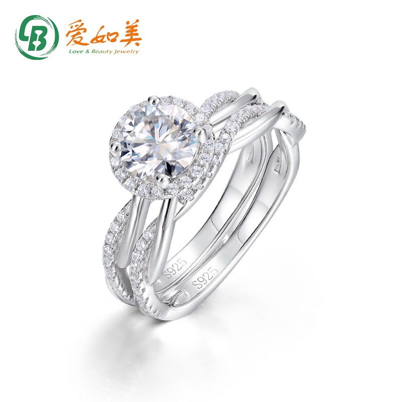 高级感一克拉莫桑石叠戴套戒S925银渡18K金PT950铂金四爪交叉戒指