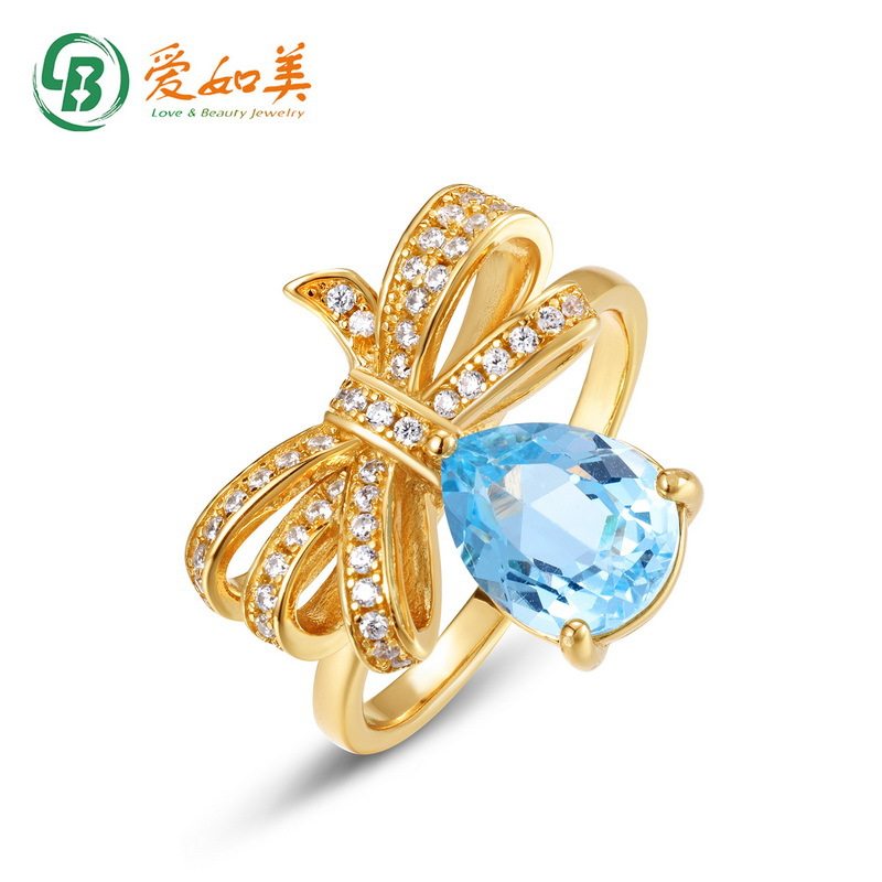 法式轻奢气质流苏蝴蝶结戒指S925银渡18K金PT950铂金镶托帕石指环