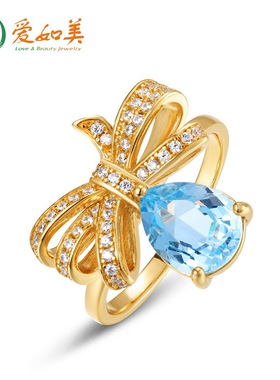 法式轻奢气质流苏蝴蝶结戒指S925银渡18K金PT950铂金镶托帕石指环