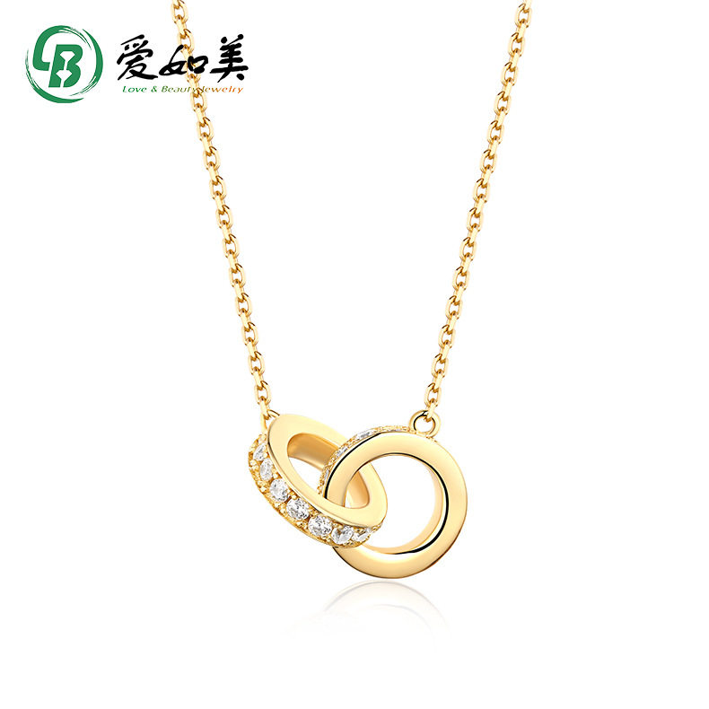 新款女锁骨链黄金韩版简约S925银渡18K金PT950铂金圆型双环吊坠