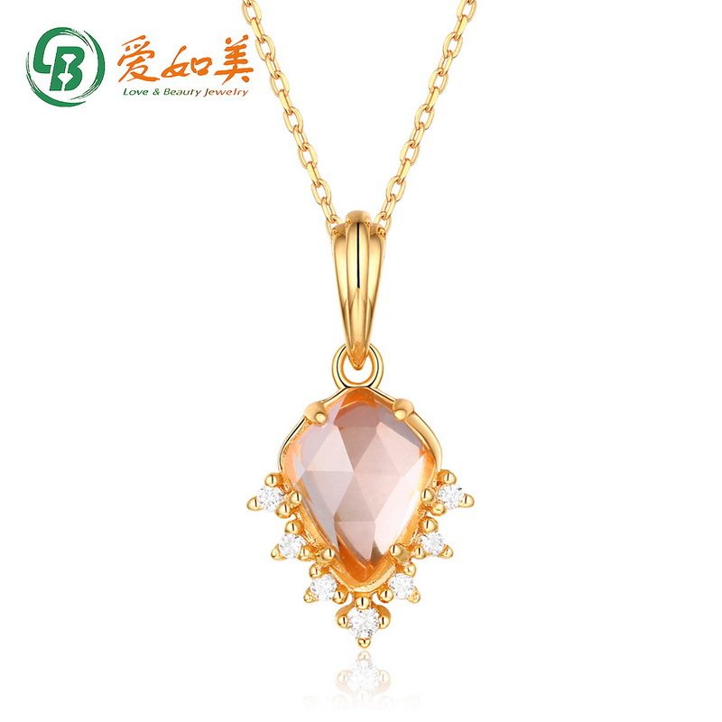 S925银渡18K金PT950铂金轻奢天然粉水晶芙蓉石几何型吊坠女项饰