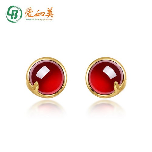 简约几何红石榴石耳钉S925银渡18K金PT950铂金蛋面耳钉女高级感