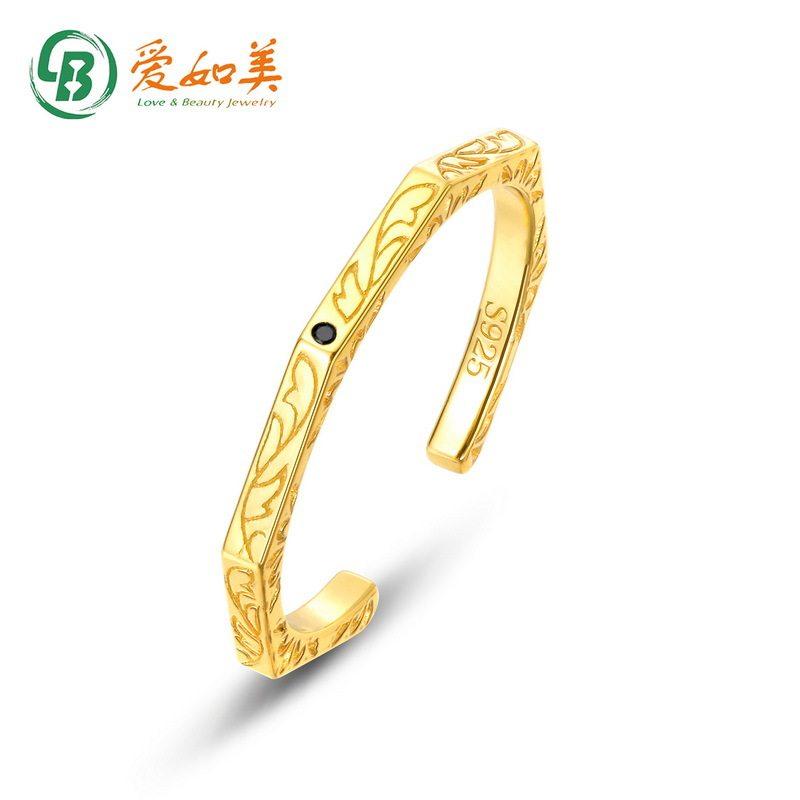 简约几何复古花纹戒指S925银渡18K金PT950铂金戒指时尚唯美手饰