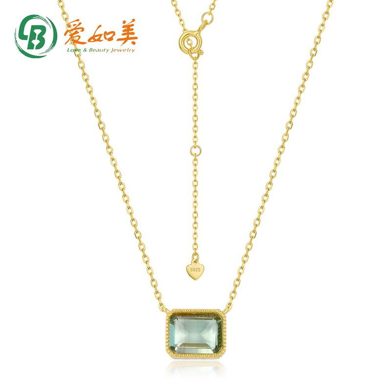 新款简约几何糖果合成绿紫晶项链女S925银渡18K金PT950铂金项链