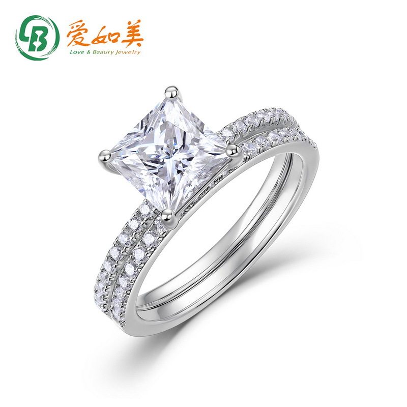新款夸张几何个性莫桑钻戒指S925银渡18K金PT950铂金满钻戒子套戒