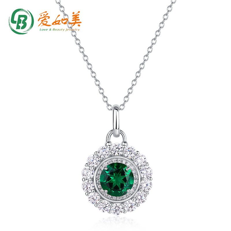 复古培育祖母绿项链S925银渡18K金PT950铂金镶培育红宝吊坠锁骨链