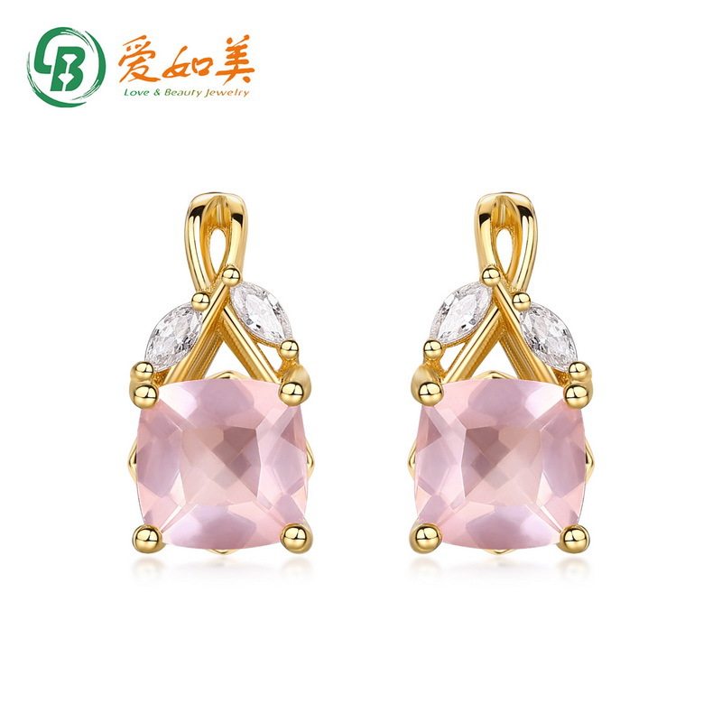 新款日韩天然粉水晶复古耳环小众设计S925银渡18K金PT950铂金耳钉