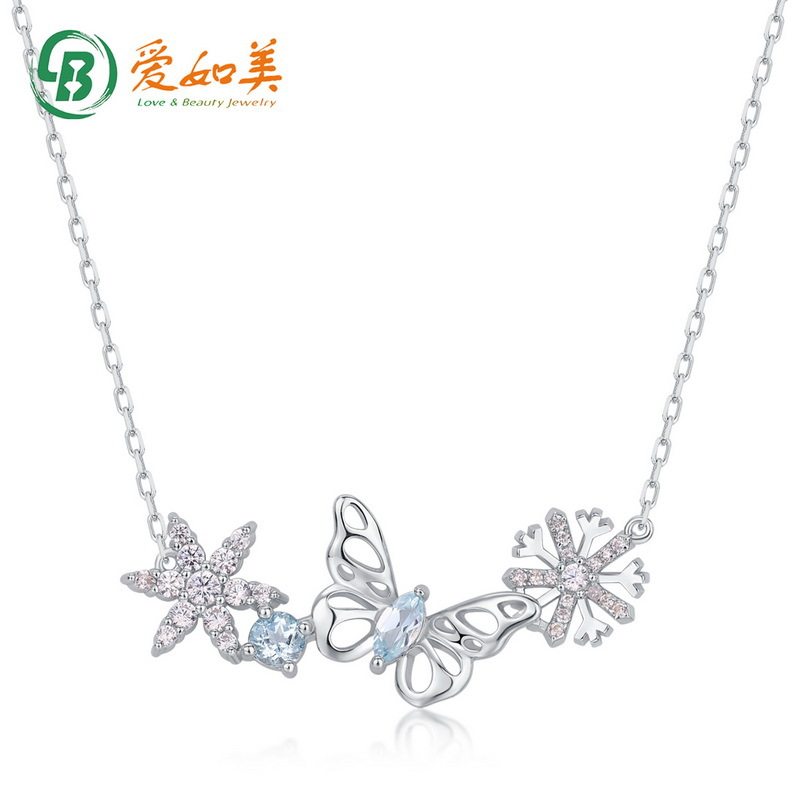 新款时尚简约镂空蝴蝶项链日韩S925银渡18K金PT950铂金雪花项链女