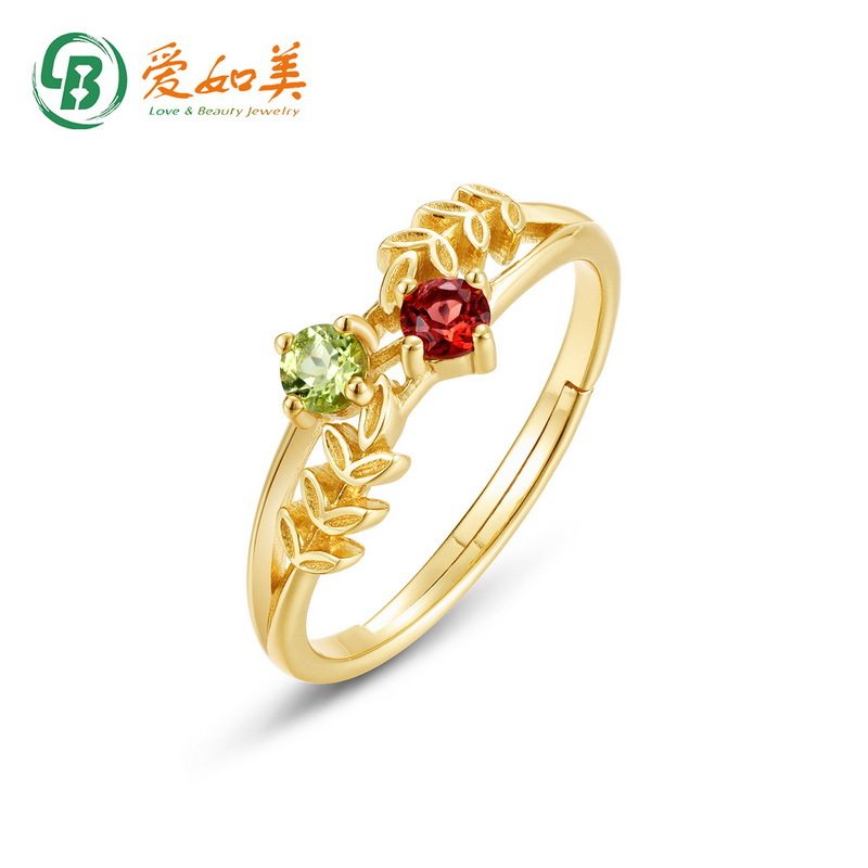 日韩优雅复古S925银渡18K金PT950铂金天然石榴石彩宝戒指小众首饰