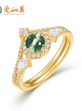 新款时尚个性绿苔藓戒指S925银渡18K金PT950铂金戒指套戒高级感