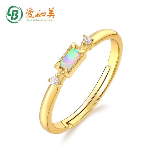 新款日系精致小巧欧泊戒指S925银渡18K金PT950铂金戒指时尚OL戒指