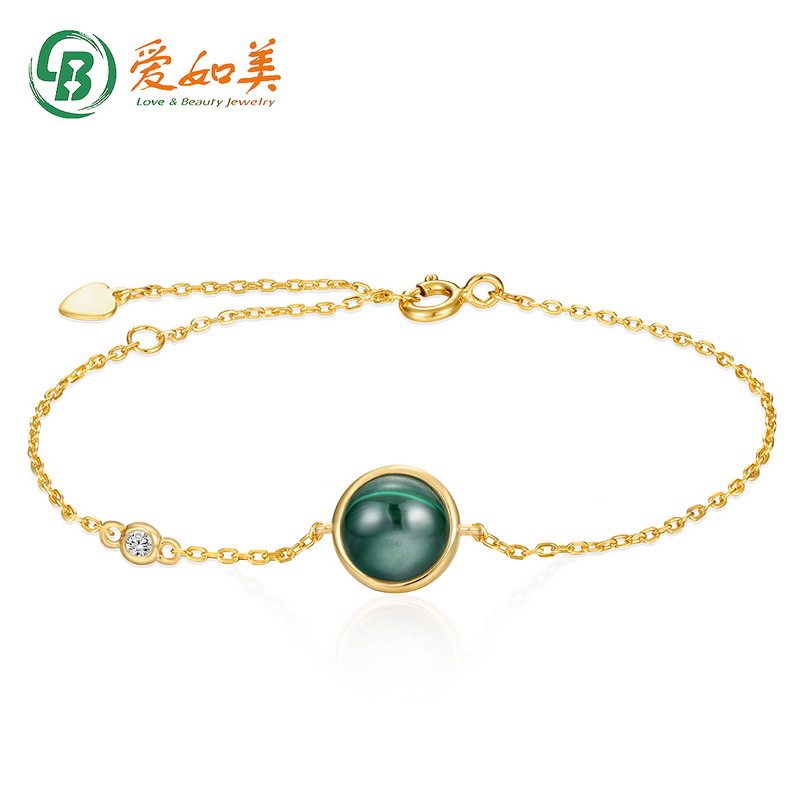S925银渡18K金PT950铂金设计感手饰孔雀石玉石复古女士手链手镯