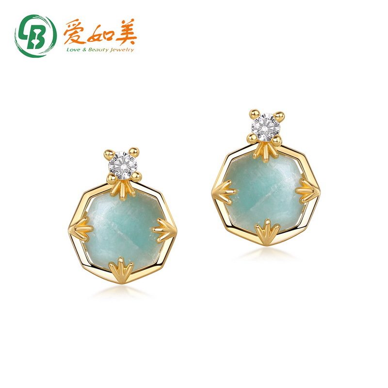 日韩天河石耳钉小众复古时髦S925银渡18K金PT950铂金白水晶耳环
