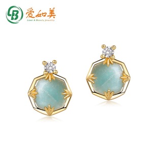 日韩天河石耳钉小众复古时髦S925银渡18K金PT950铂金白水晶耳环