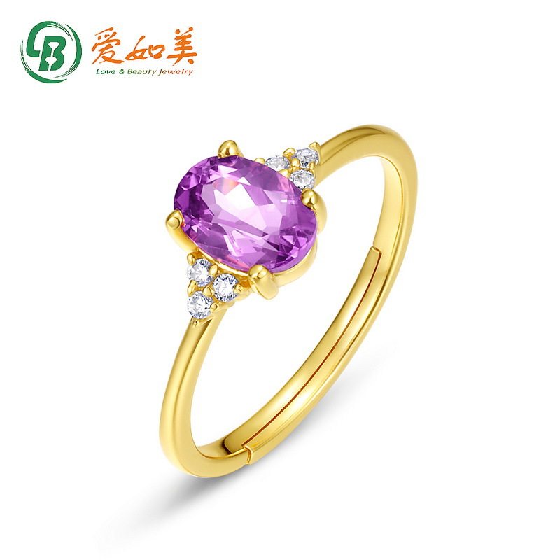 时尚简约几何紫水晶戒指轻奢小众S925银渡18K金PT950铂金镀金指环