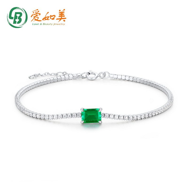几何培育祖母绿手链轻奢高级感S925银渡18K金PT950铂金复古手链