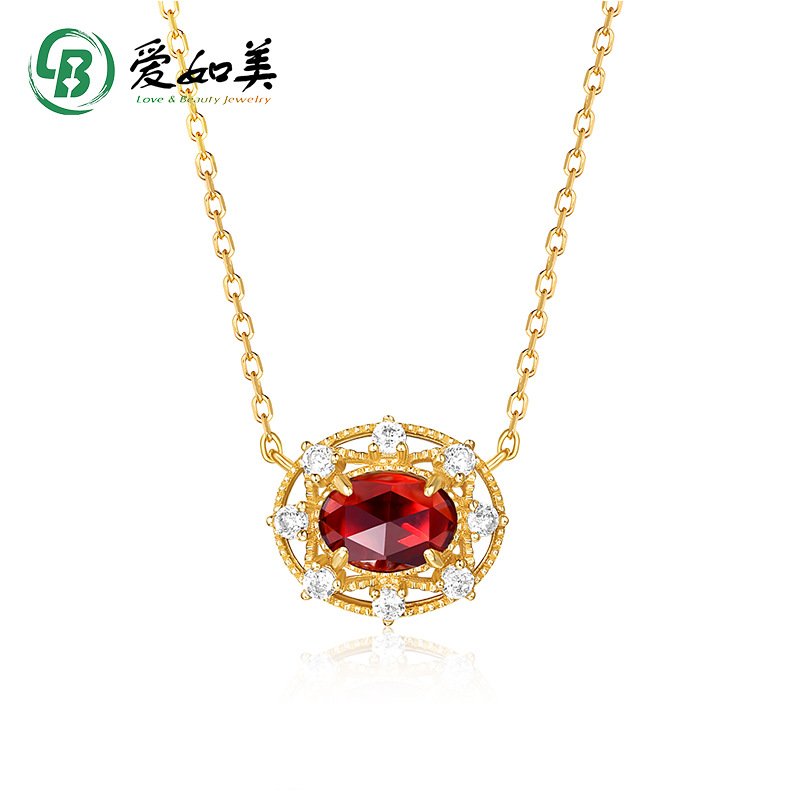优雅显白女士S925银渡18K金PT950铂金项链百搭莫桑比石榴石吊坠