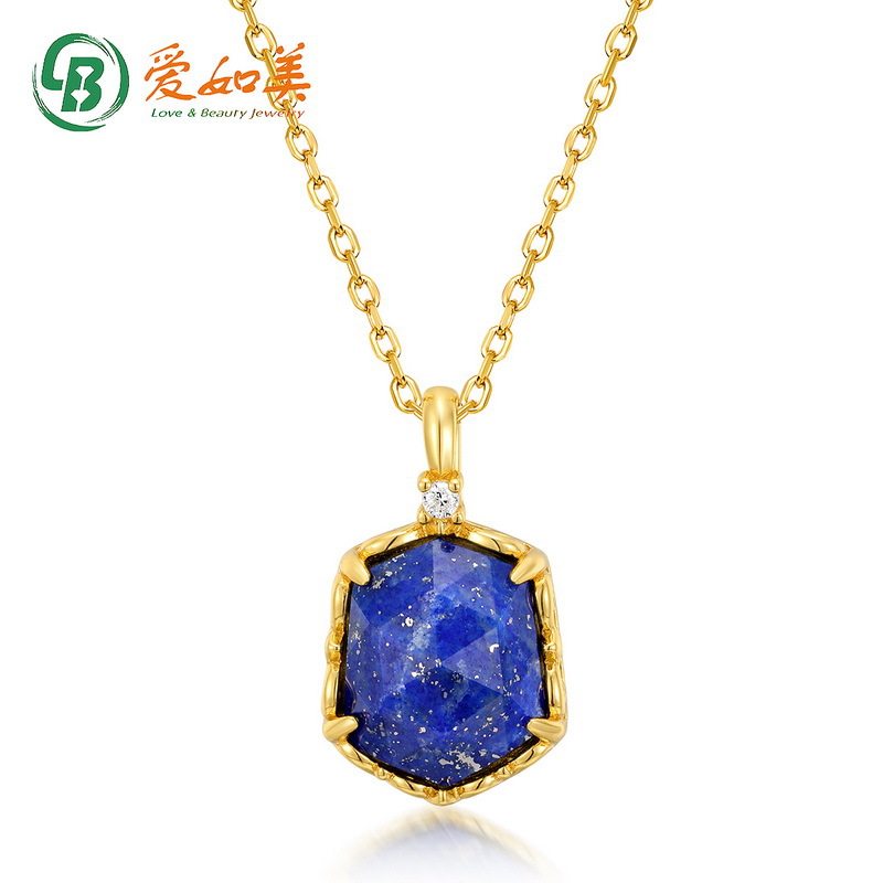 镂空几何花纹青金石纯银吊坠锁骨链S925银渡18K金PT950铂金项链