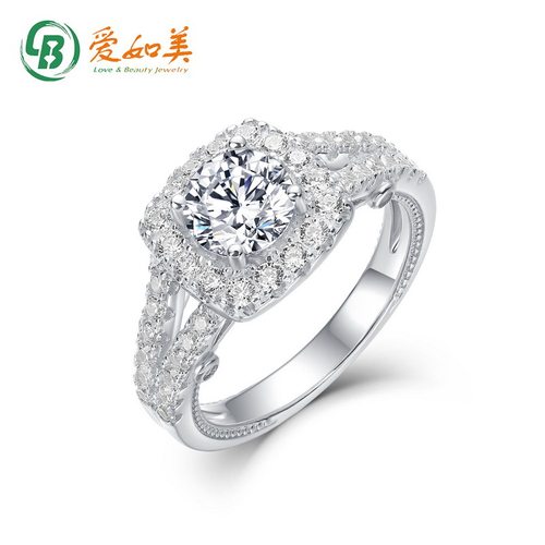 S925银渡18K金PT950铂金戒指莫桑石满镶戒子豪华款莫桑钻戒指女款