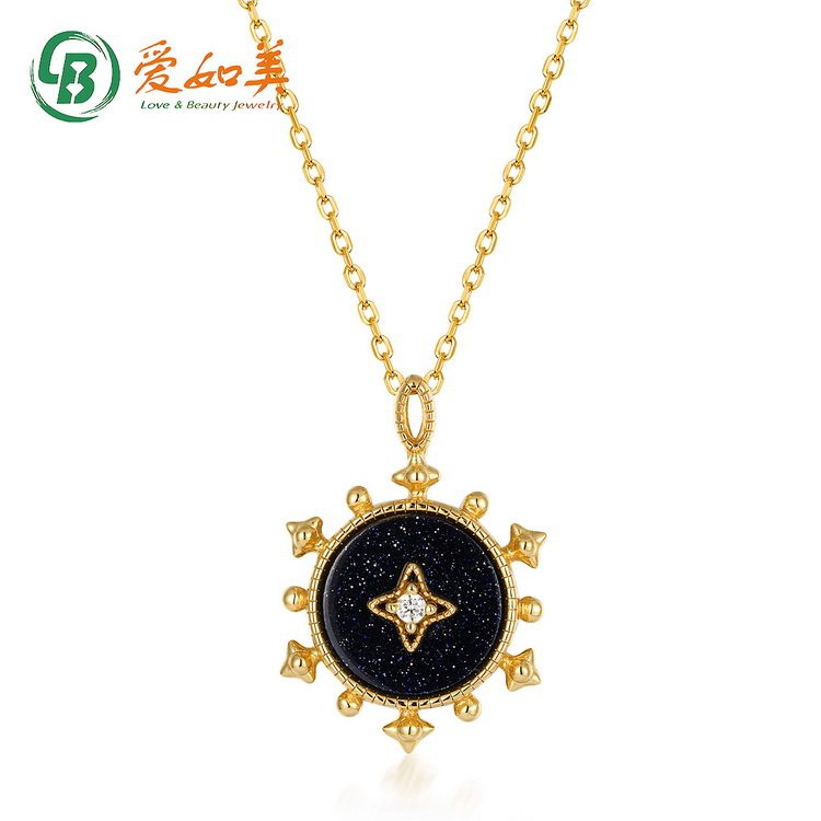蓝晶砂星空罗盘银吊坠女式复古S925银渡18K金PT950铂金四芒星吊坠