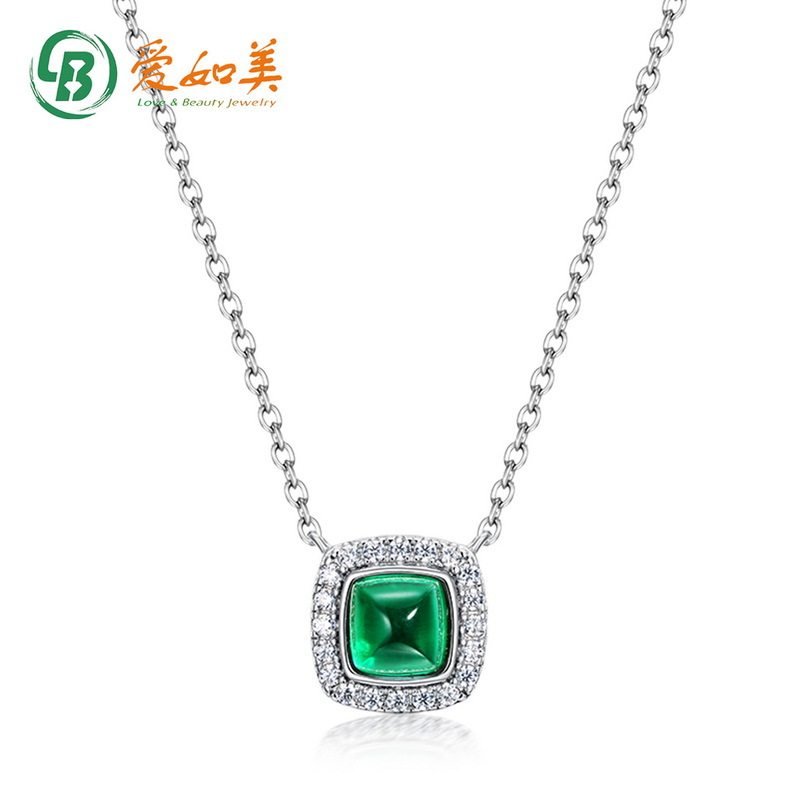 新款个性S925银渡18K金PT950铂金培育祖母绿项链简约几何吊坠锁骨
